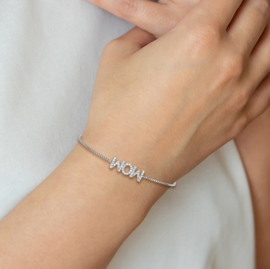 925 Sterling Silver Rhodium Pavé CZ "MOM" Adjustable Bracelet