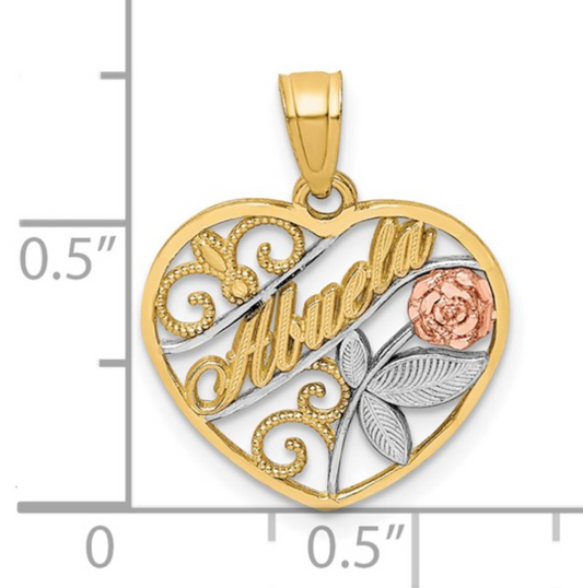 10K Two-Tone Gold & Rhodium "Abuela" Heart Pendant with Rose