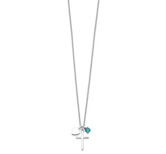 925 Sterling Silver Rhodium Created Blue Opal Cross Pendant Necklace — 18 Inches