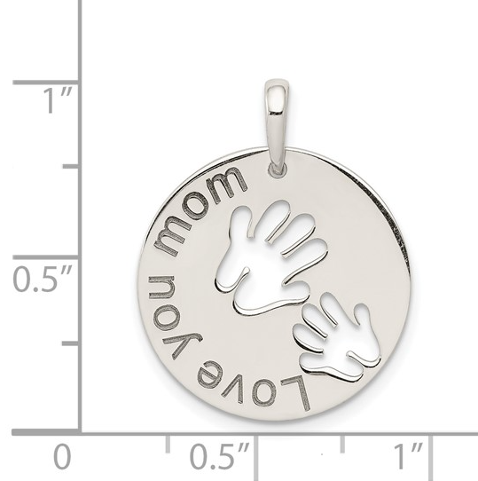 925 Sterling Silver Polished "Love You Mom" Heart Pendant