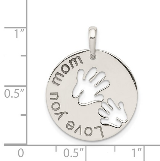 925 Sterling Silver Polished "Love You Mom" Heart Pendant
