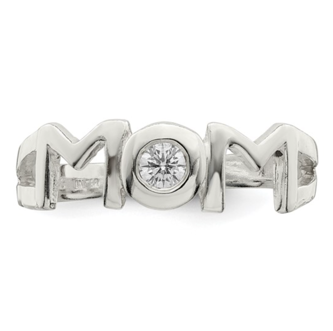 925 Sterling Silver Rhodium Diamond "MOM" Heart Ring
