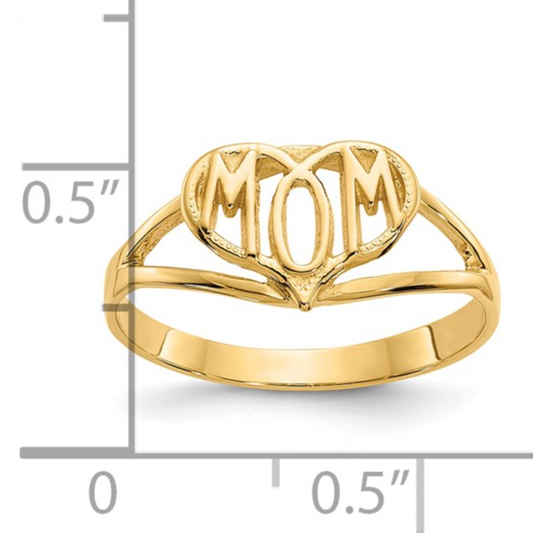 10K Yellow Gold Polished "MOM" Heart Ring