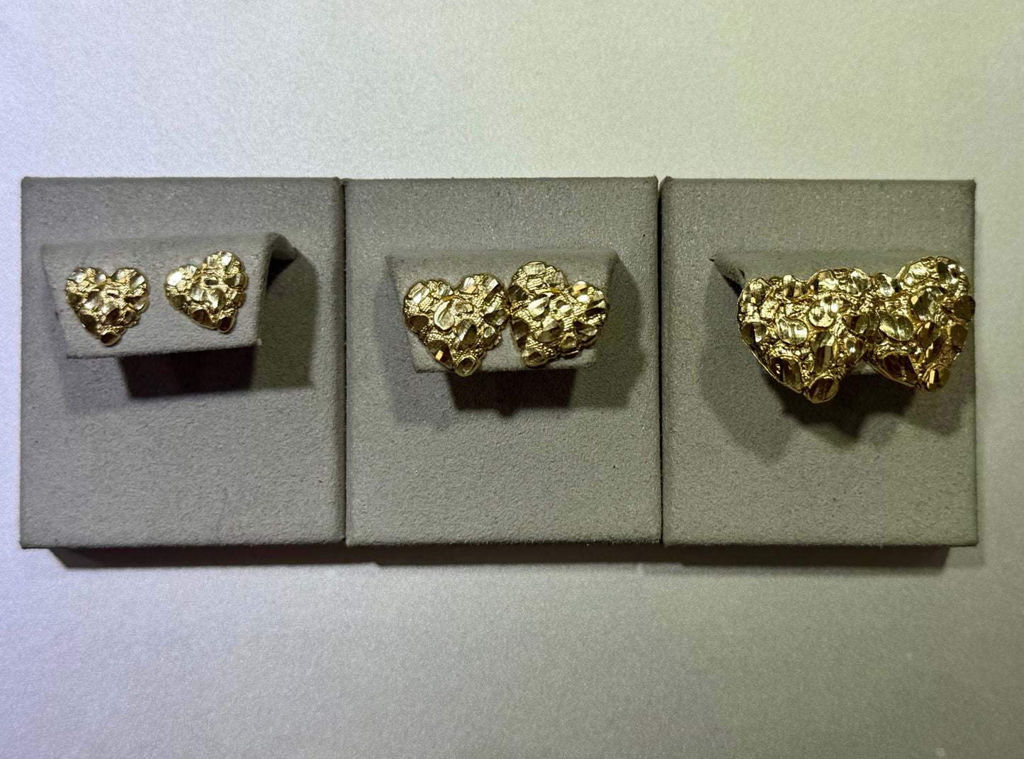 10K Yellow Gold Heart Nugget Stud Earrings