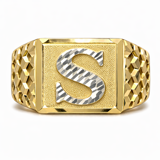 10K Yellow Gold Initial 'K' Ring – Custom Letter Signet Ring