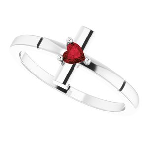14K White Natural Mozambique Garnet Heart Cross Ring
