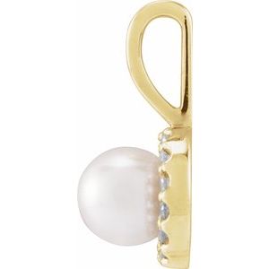 14K Yellow Cultured White Akoya Pearl & 1/10 CTW Natural Diamond Pendant