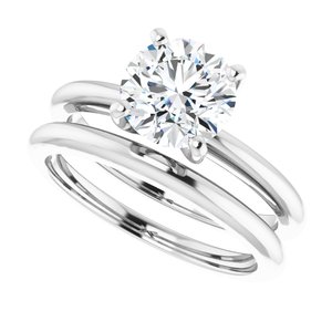 14K White 7.4 mm Round Solitaire Engagement Ring Mounting