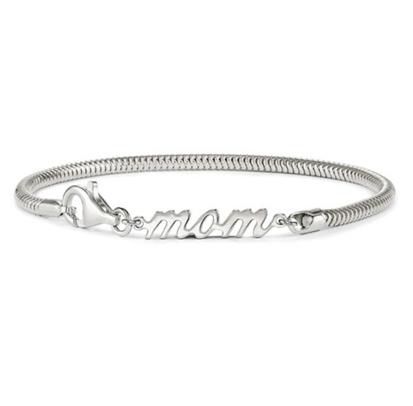 925 Sterling Silver Cursive "mom" Snake Chain Bracelet — 7.5 Inches