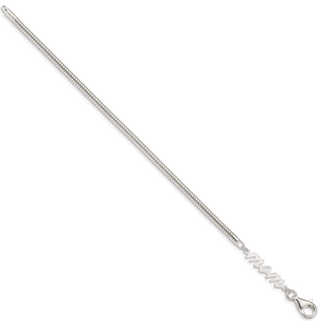 925 Sterling Silver Cursive "mom" Snake Chain Bracelet — 7.5 Inches