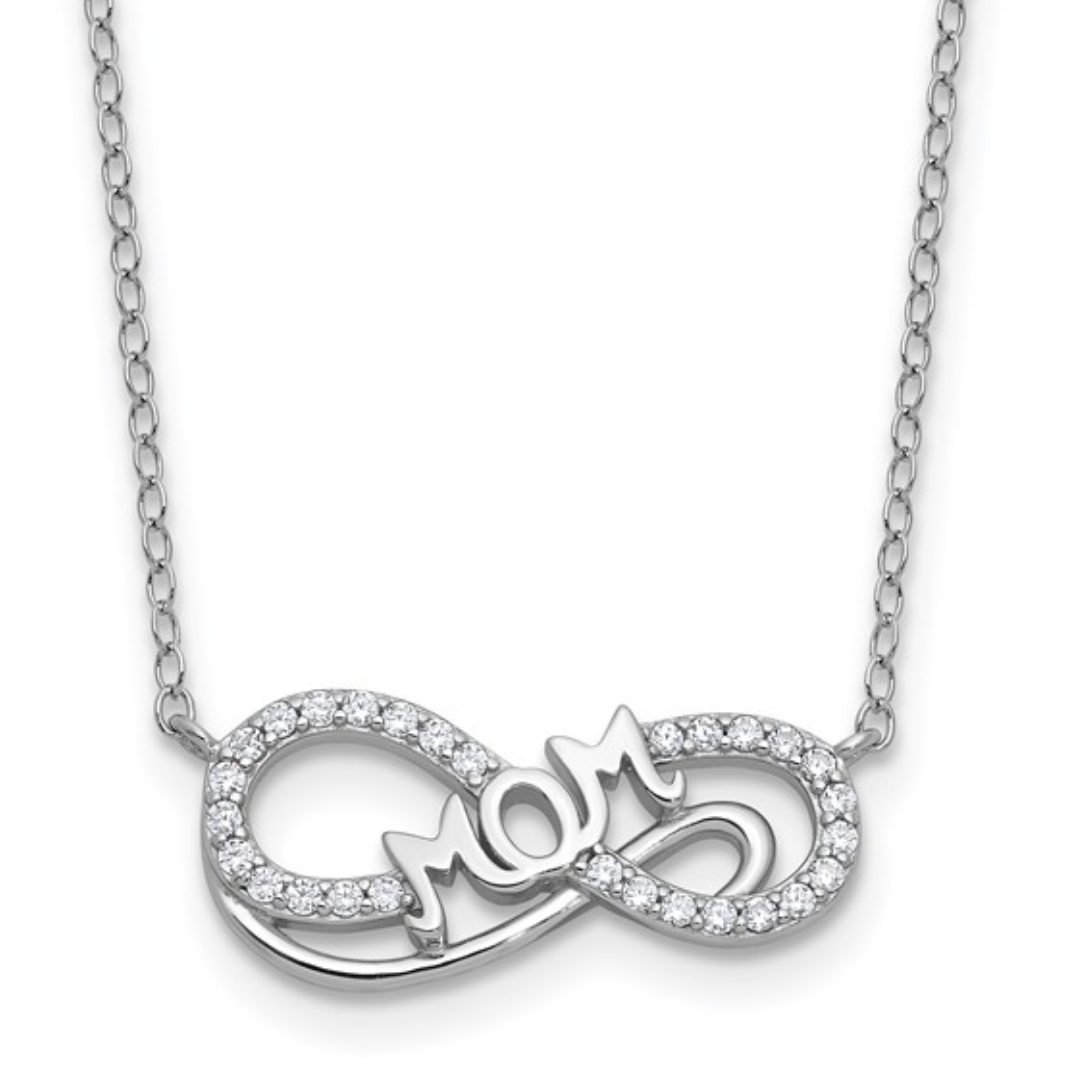 Cheryl M 925 Sterling Silver Rhodium CZ "MOM" Infinity Necklace — 18 Inches