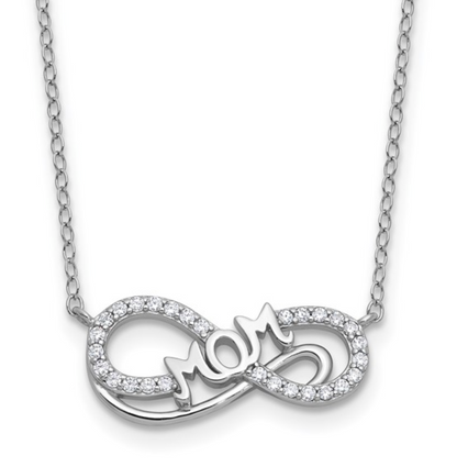 Cheryl M 925 Sterling Silver Rhodium CZ "MOM" Infinity Necklace — 18 Inches