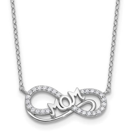 Cheryl M 925 Sterling Silver Rhodium CZ "MOM" Infinity Necklace — 18 Inches