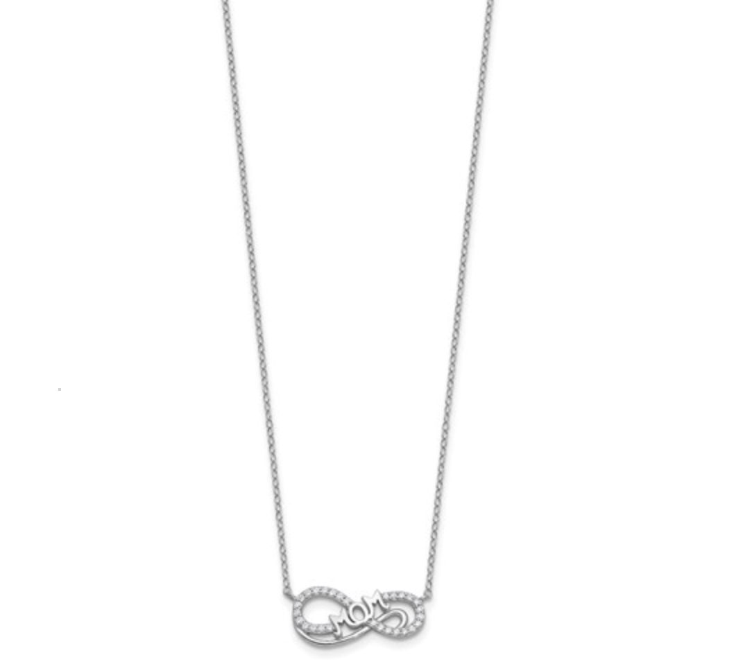 Cheryl M 925 Sterling Silver Rhodium CZ "MOM" Infinity Necklace — 18 Inches