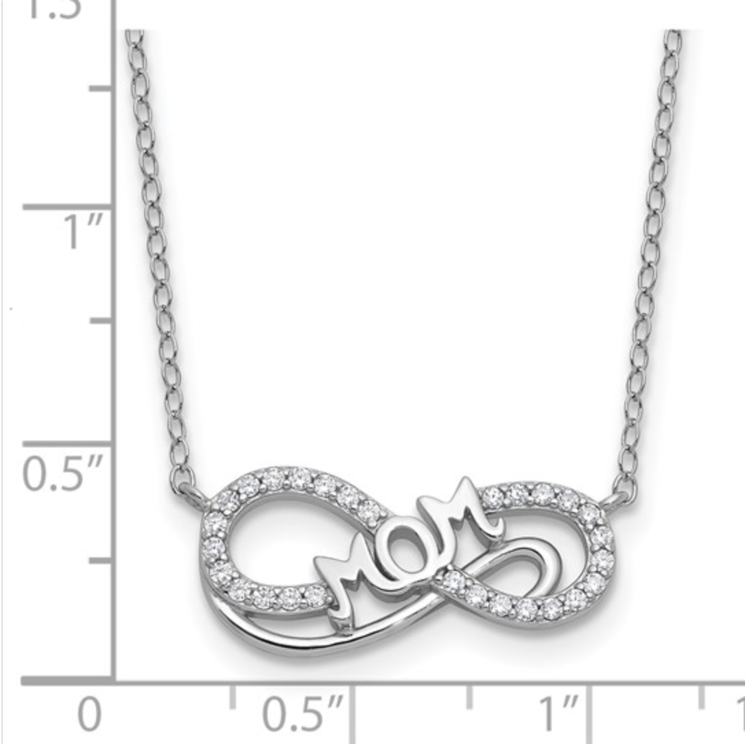 Cheryl M 925 Sterling Silver Rhodium CZ "MOM" Infinity Necklace — 18 Inches