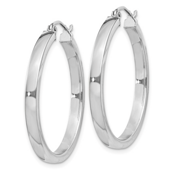 925 Sterling Silver Rhodium Polished Concave Rectangular Tube Hoop Earrings — 30mm