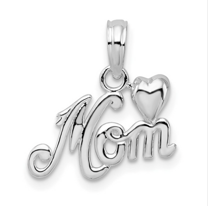 De-Ani Sterling Silver Polished Mom with Heart Pendant