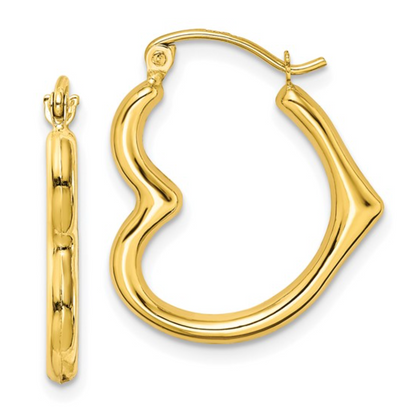 10K Yellow Gold Polished Heart Shaped Hollow Hoop Earrings — 13x16mm