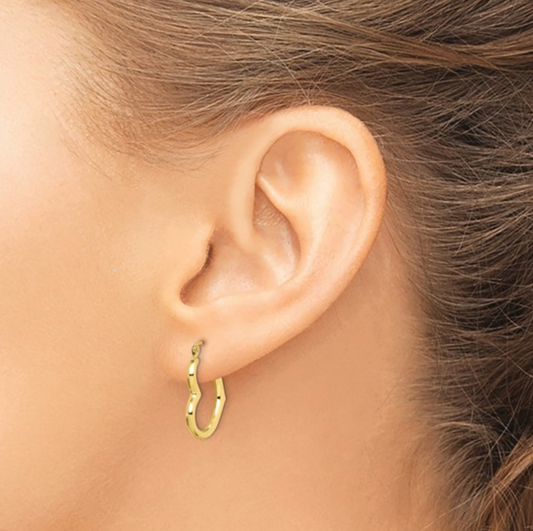 10K Yellow Gold Polished Heart Shaped Hollow Hoop Earrings — 13x16mm