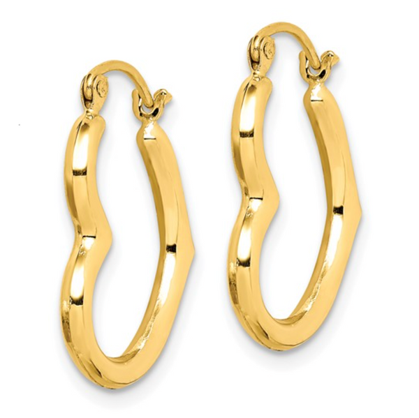 10K Yellow Gold Polished Heart Shaped Hollow Hoop Earrings — 13x16mm