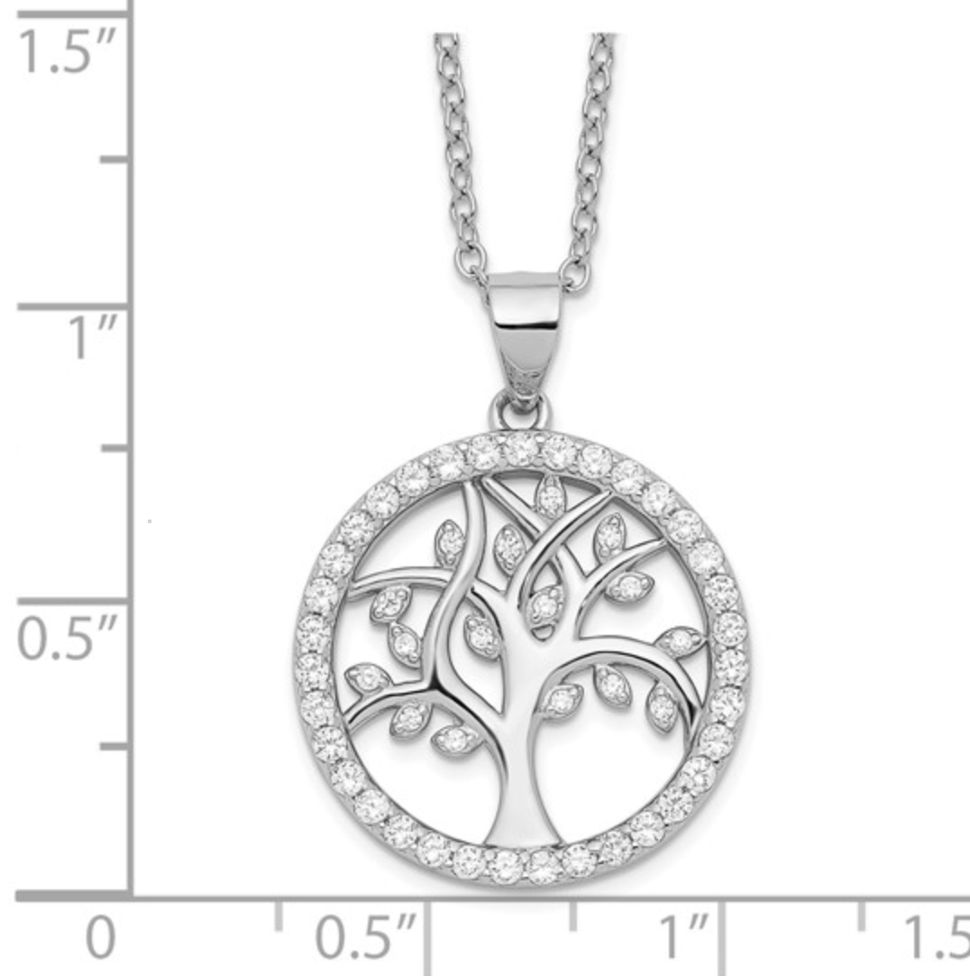 Cheryl M 925 Sterling Silver Rhodium Brilliant-Cut CZ Tree of Life Necklace — 18 Inches