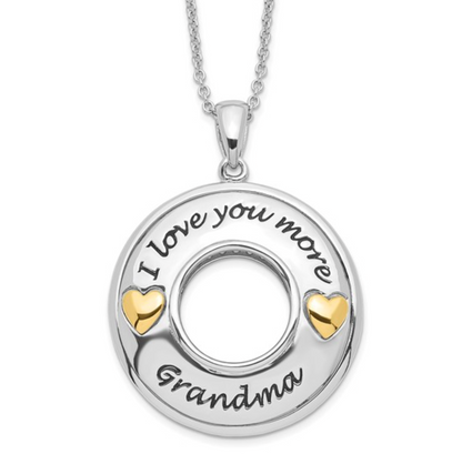 925 Sterling Silver Gold-Plated "I Love You More Grandma" Circle Necklace — 18 Inches