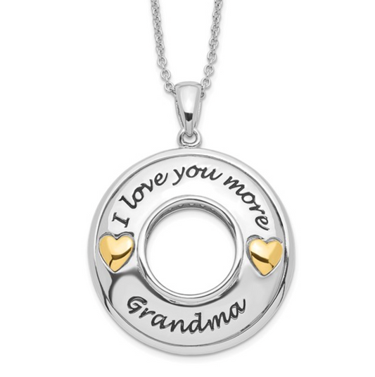 925 Sterling Silver Gold-Plated "I Love You More Grandma" Circle Necklace — 18 Inches