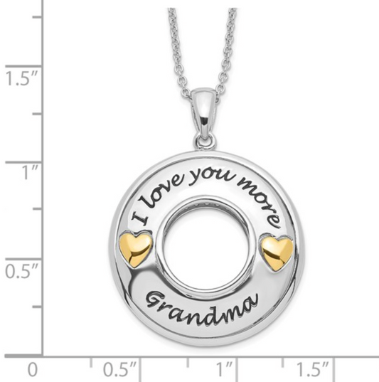 925 Sterling Silver Gold-Plated "I Love You More Grandma" Circle Necklace — 18 Inches