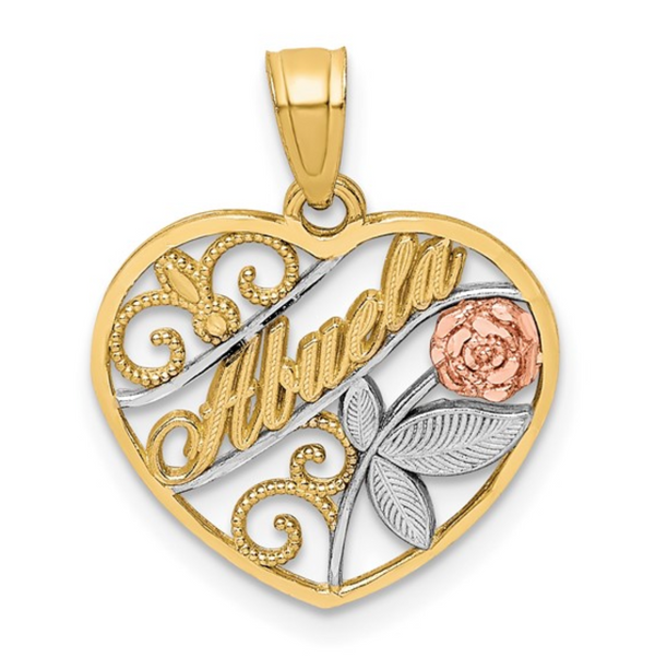 10K Two-Tone Gold & Rhodium "Abuela" Heart Pendant with Rose