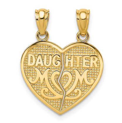 14K Gold Daughter-Mom 2-Piece Break-Apart Heart Pendant