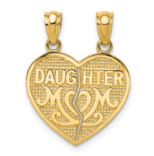 14K Gold Daughter-Mom 2-Piece Break-Apart Heart Pendant