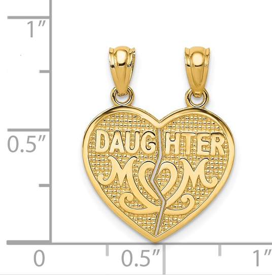 14K Gold Daughter-Mom 2-Piece Break-Apart Heart Pendant