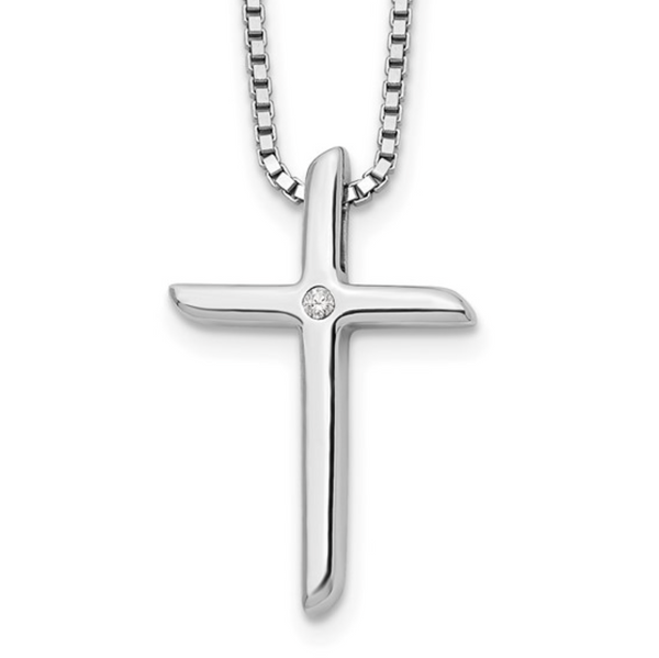 White Ice 925 Sterling Silver Rhodium Diamond Cross Necklace — 18"+2" Extension