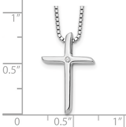 White Ice 925 Sterling Silver Rhodium Diamond Cross Necklace — 18"+2" Extension