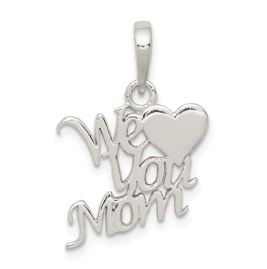 925 Sterling Silver Polished "We Love You Mom" Heart Pendant