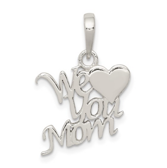 925 Sterling Silver Polished "We Love You Mom" Heart Pendant