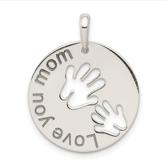 925 Sterling Silver Polished "Love You Mom" Heart Pendant