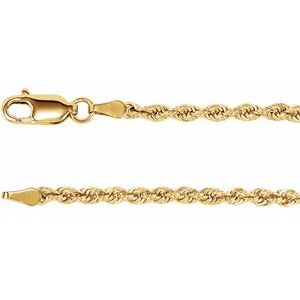 14K Yellow 2.5 mm Rope 7" Chain