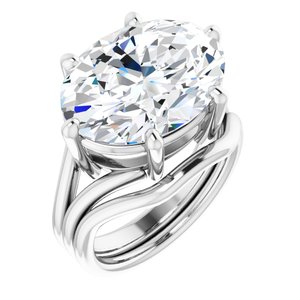 10K White  16x12 mm Oval Solitaire Engagement Ring Mounting