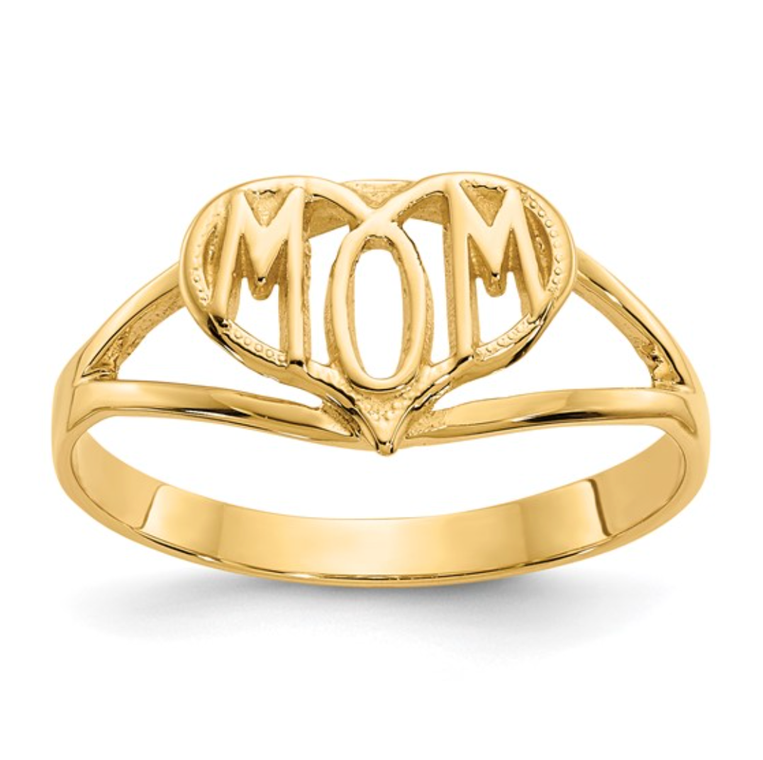 10K Yellow Gold Polished "MOM" Heart Ring
