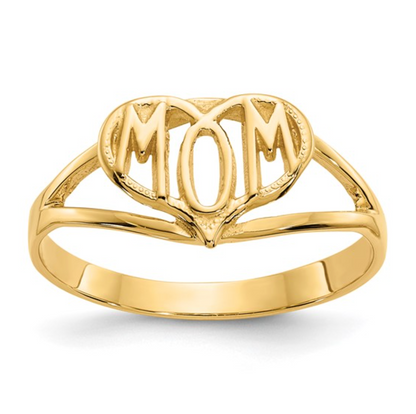 10K Yellow Gold Polished "MOM" Heart Ring