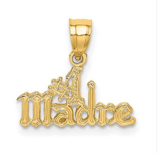 14K Yellow Gold #1 Madre Old English Charm Pendant