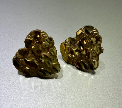 10K Yellow Gold Heart Nugget Stud Earrings