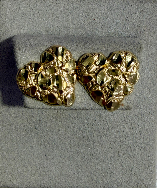 10K Yellow Gold Heart Nugget Stud Earrings