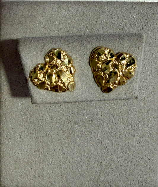 10K Yellow Gold Heart Nugget Stud Earrings