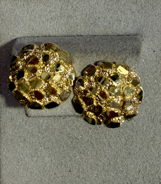 10K Yellow Gold Round Dome Nugget Stud Earrings