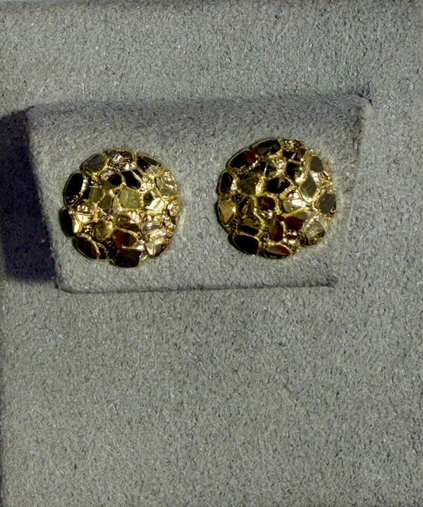 10K Yellow Gold Round Dome Nugget Stud Earrings