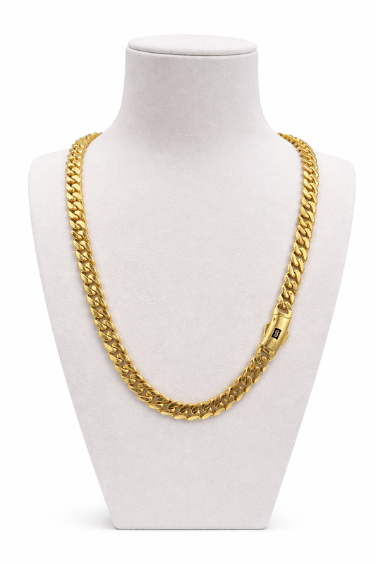 10K Yellow Gold Miami Cuban Chain – 9MM Plain Monaco Style 24 Inch