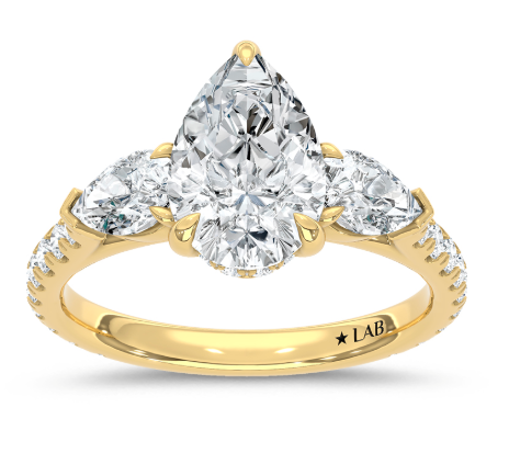 3.33 Ct Pear & Round Lab Diamond Engagement Ring – 14K Yellow Gold