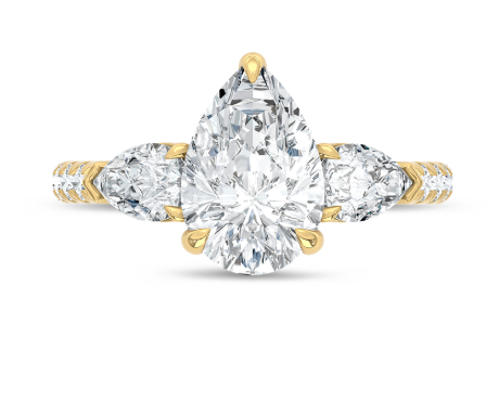 3.33 Ct Pear & Round Lab Diamond Engagement Ring – 14K Yellow Gold